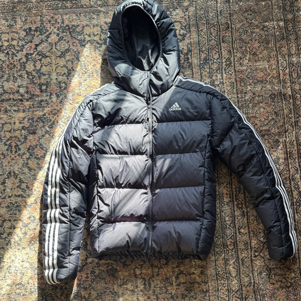Adidas Navy Hooded Jacket with White Stripes